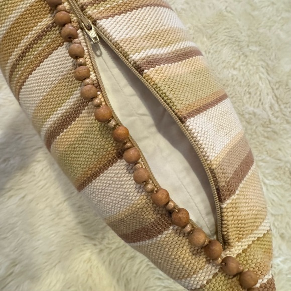 Crate&Barrel Neutral Stripe Beaded Accent Pillow Cover - Picture 4 of 7